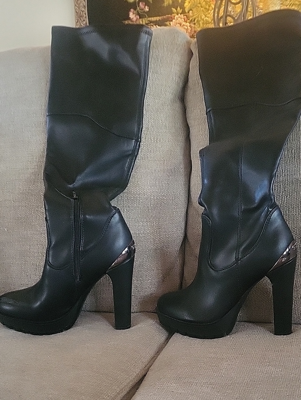 Guess Black Over-the-Knee High Heel Platform Boots